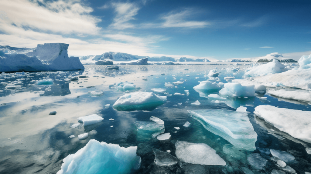 Melting sea ice in the Antarctic ocean, due to global warming