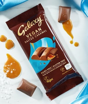 A new vegan dairy-free salted caramel chocolate bar from UK brand Galaxy