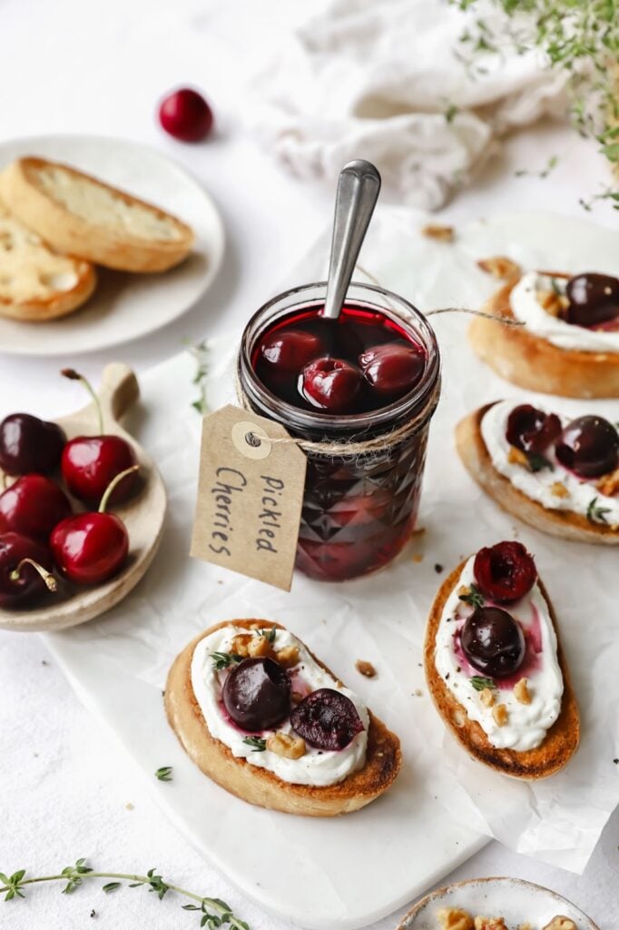 Vegan Pickled Cherry Bruschetta