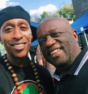 Music producer ADUM7 and vegan doctor Dr. Milton Mills at a previous Black VegFest event