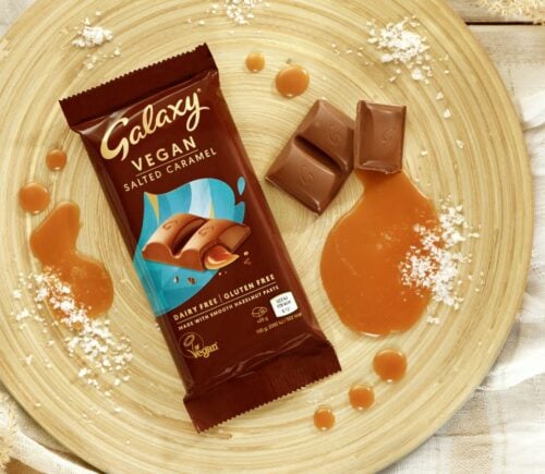 A new vegan dairy-free salted caramel chocolate bar from UK brand Galaxy