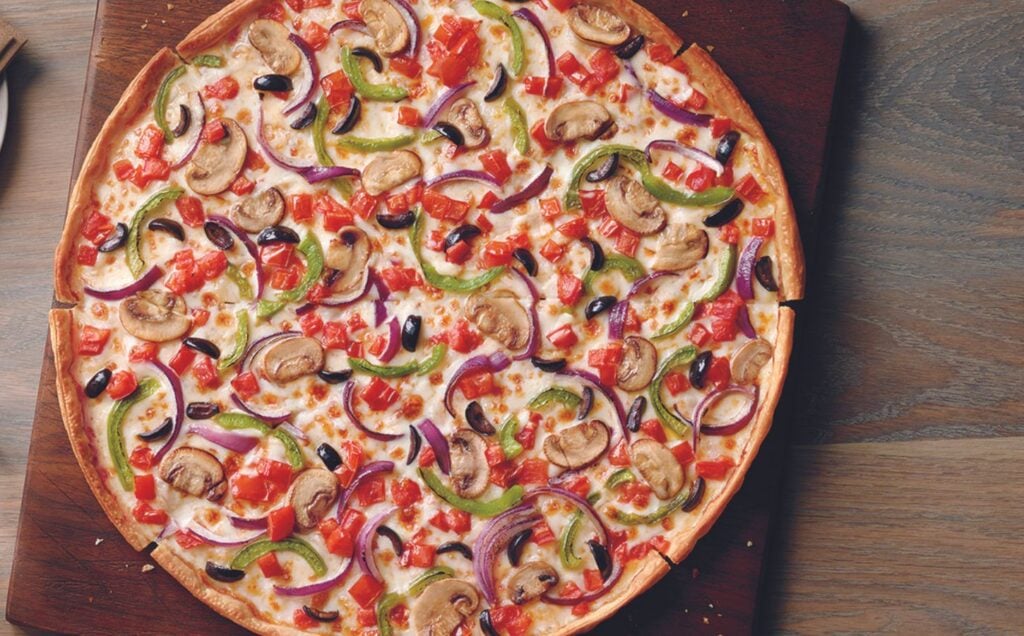 A vegetable pizza by Pizza Hut