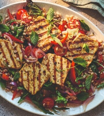 A vegan and dairy-free halloumi salad recipe from plant-based chefs BOSH!
