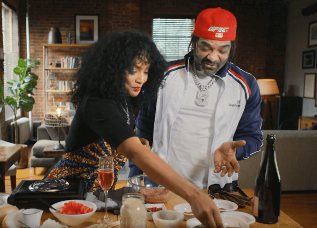 Diplomats rapper Jim Jones on the set of the Black Vegan Cooking Show with Charlise Rookwood