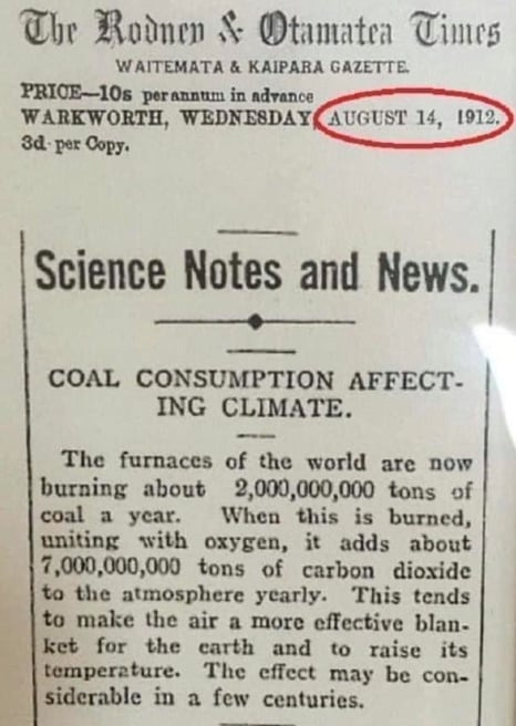A newspaper article from 1912 predicting climate change