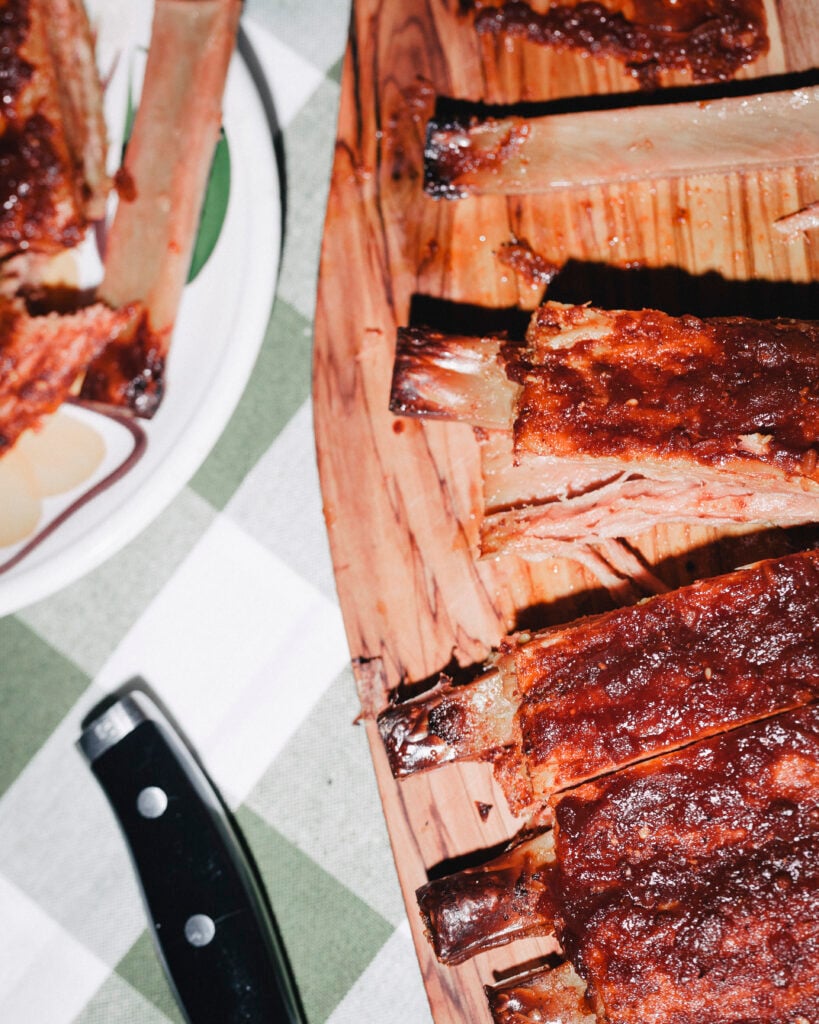 A rack of vegan realistic ribs from plant-based brand Juicy Marbles