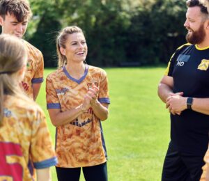 Players of Cheddar football club, which has just partnered with vegan cheese brand Violife