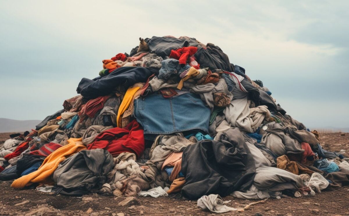 A pile of clothes abandoned by the fashion industry, which is known to have environmental and ethical costs