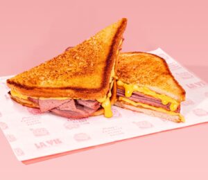 A vegan ham and cheese sandwich from plant-based pork brand La Vie