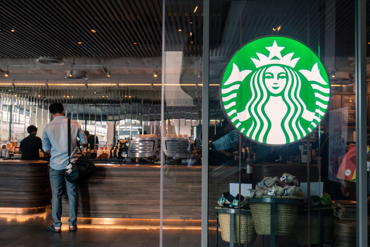 The inside of vegan-friendly US coffee shop Starbucks