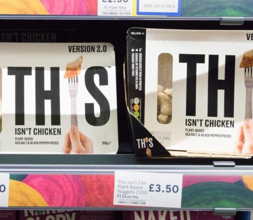 THIS, a plant-based brand that just secured investment from ITV, vegan chicken on a supermarket shelf