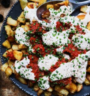 A vegan Spanish patatas bravas recipe with egg-free aioli