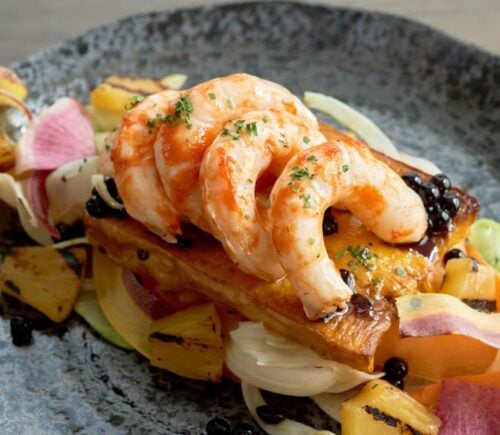 A plate of vegan shrimp from plant-based seafood brand BeLeaf