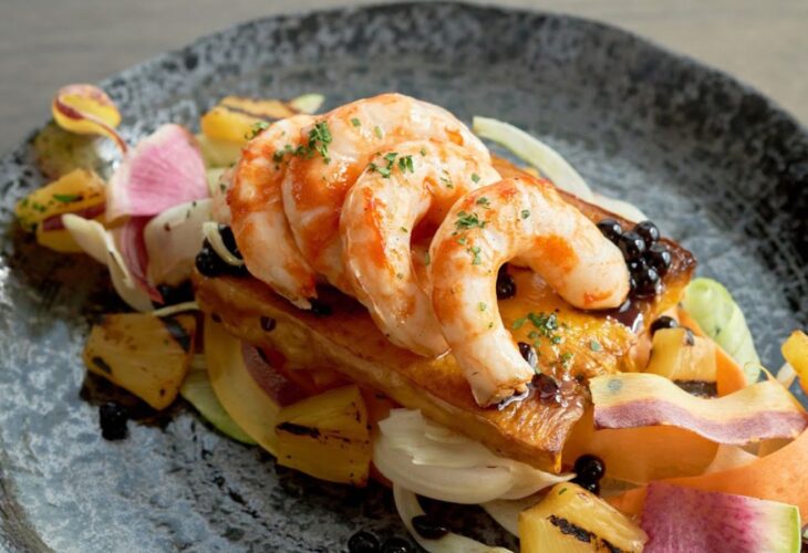 A plate of vegan shrimp from plant-based seafood brand BeLeaf