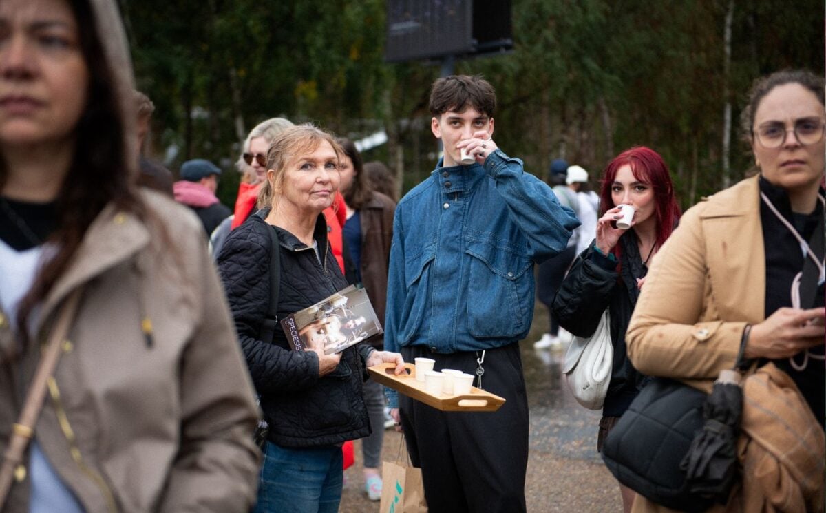 People sample "human milk" at Dairy Is Not Human(e) demo at Tate Modern