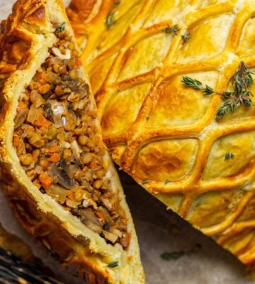 A vegan lentil and mushroom wellington