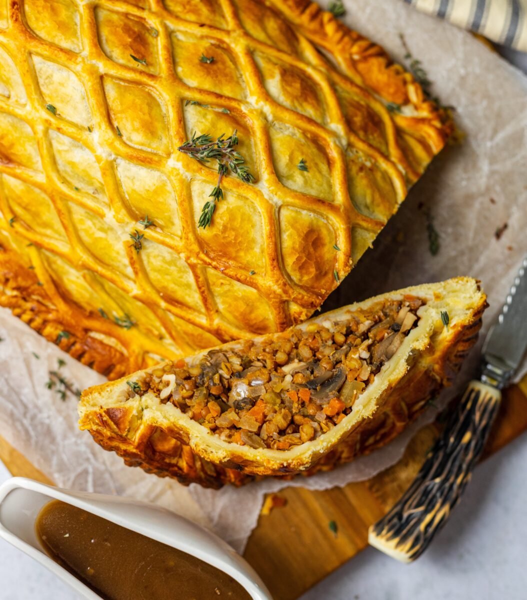 A vegan mushroom and lentil wellington