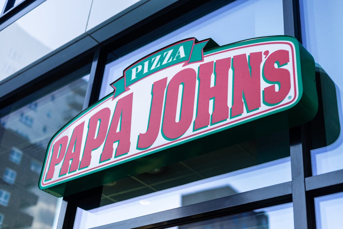 The outside of vegan-friendly pizza delivery chain Papa Johns