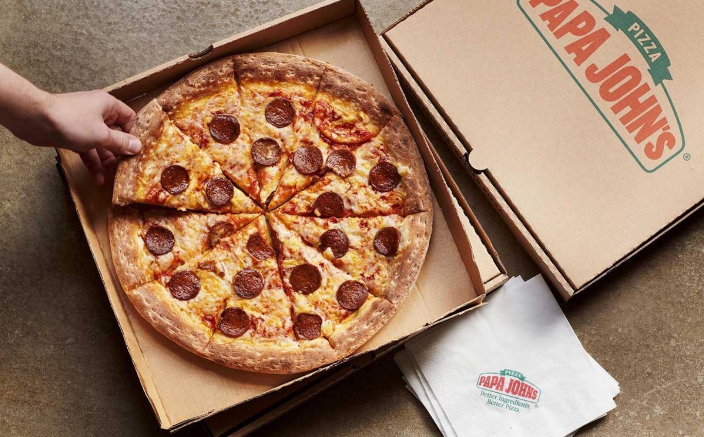 Spicy Italian sausage pizza, Carryout pizza from: Papa John…