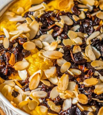 A creamy cauliflower bake with caramelized onion