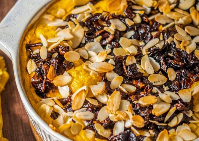 A creamy cauliflower bake with caramelized onion