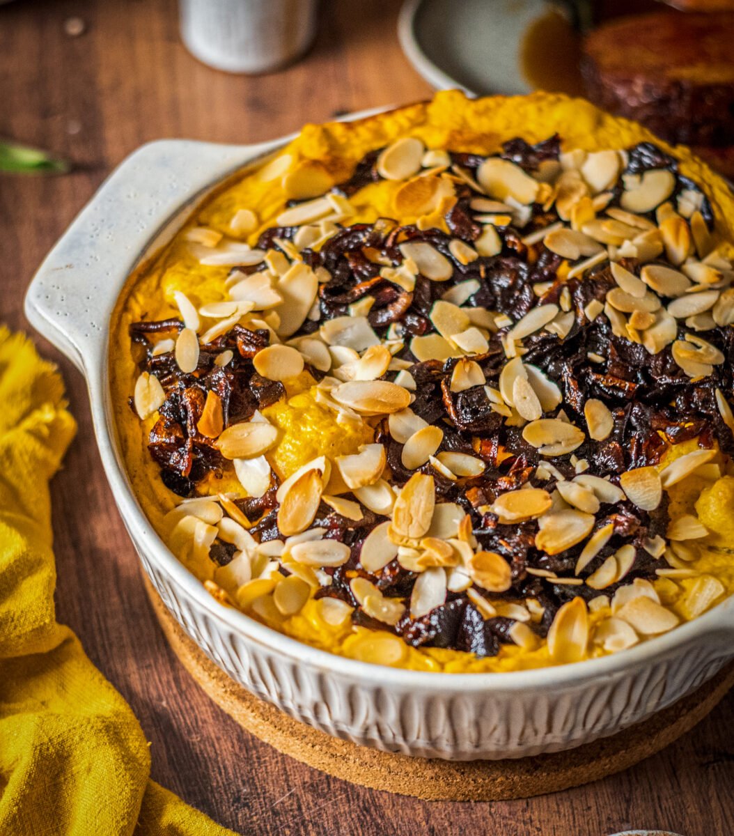 A creamy cauliflower bake with caramelized onion