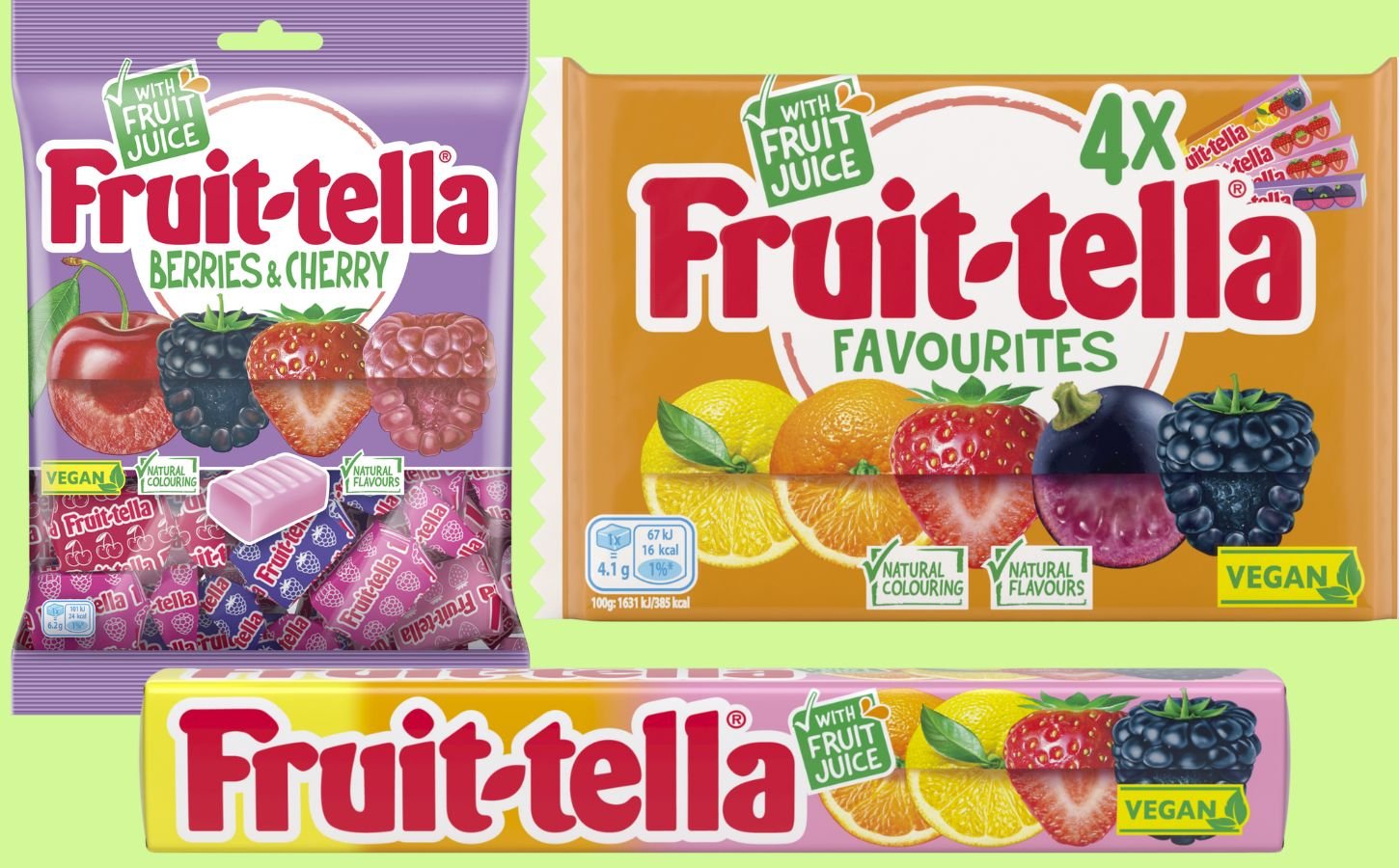 A selection of packets of vegan Fruit-Tella sweets