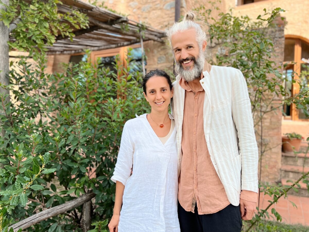 Francesca and Benjamin, the owners of a vegan hotel in Tuscany