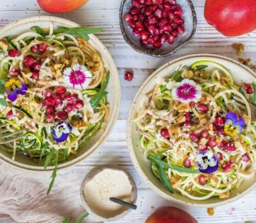 A courgetti salad with apple and tahini