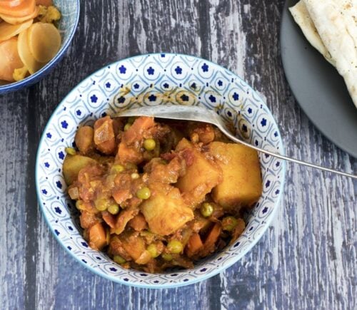 A root vegetable curry, a recipe using seasonal vegetables like carrots, swede, and potato