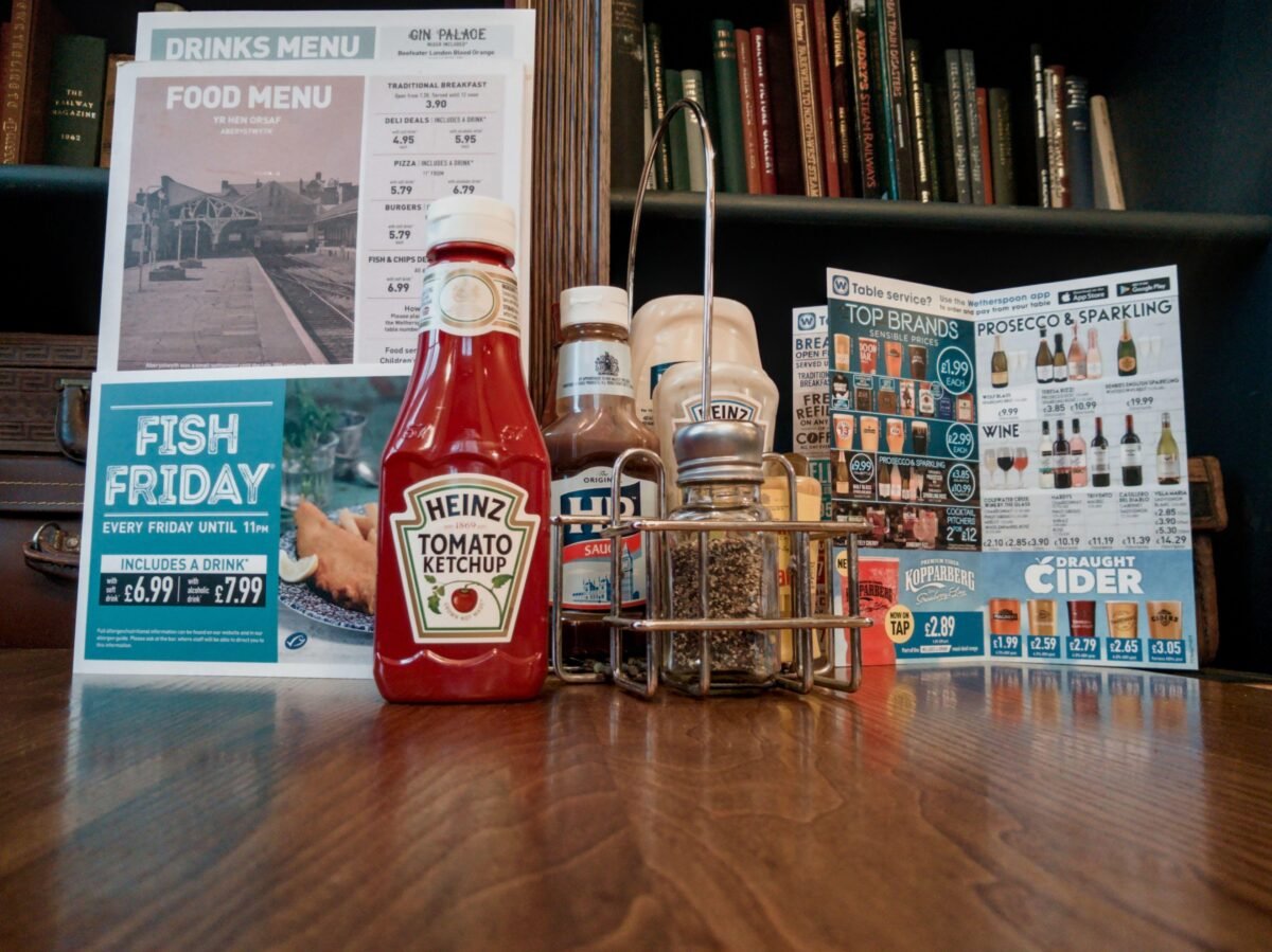 A table at vegan-friendly UK pub chain Wetherspoons