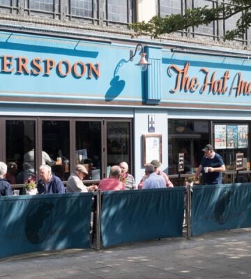 An outside shot of vegan-friendly UK pub Wetherspoons