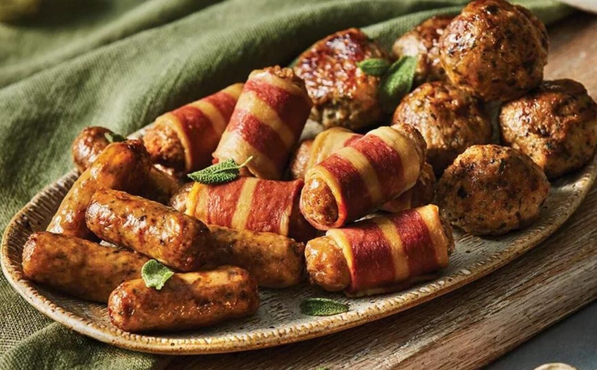 A selection of vegan pigs in blankets and meat-free sausages