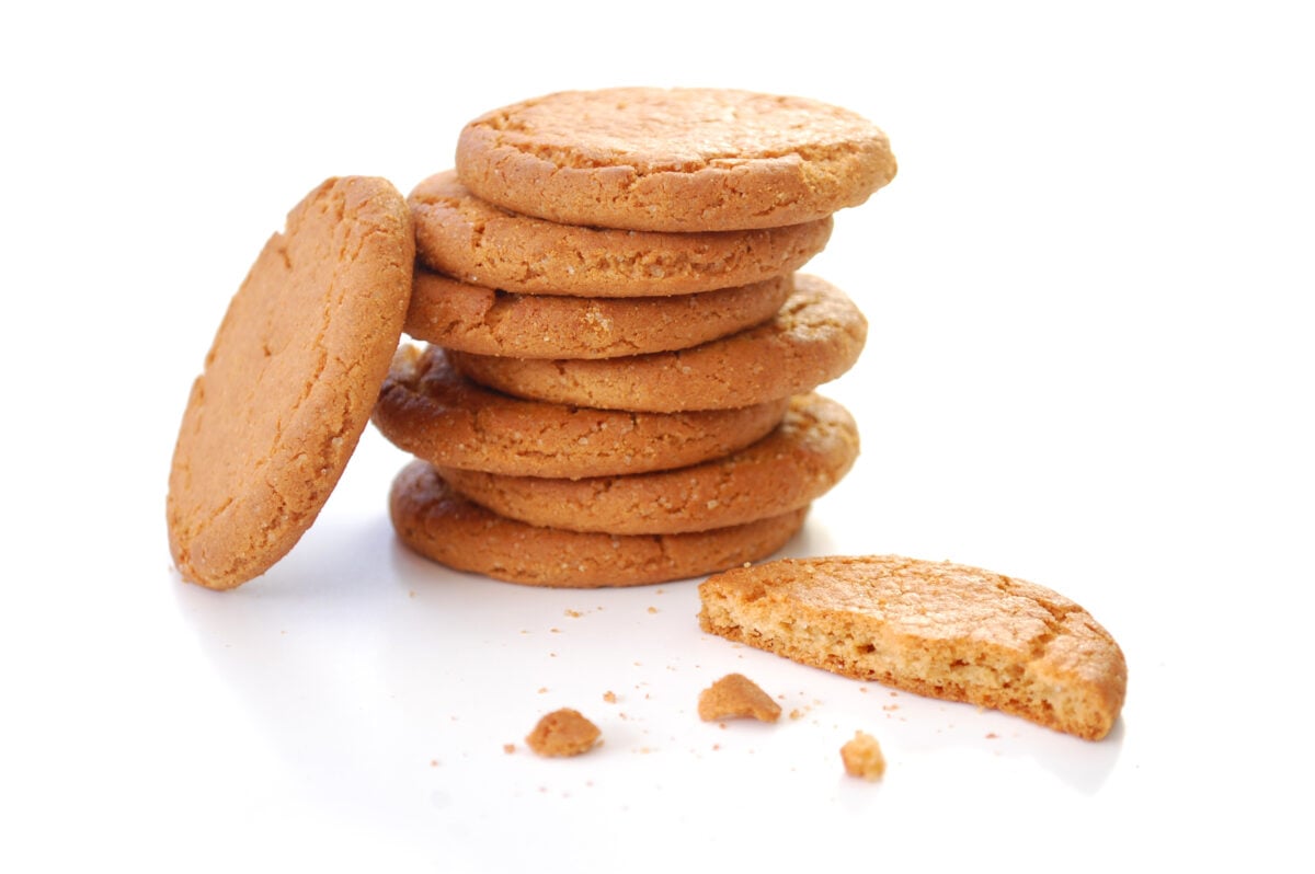 A stack of vegan-friendly ginger nut biscuits