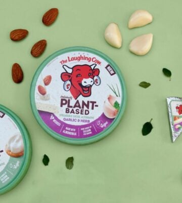 Artistic photo of vegan soft cheese from the new Laughing Cow vegan cheese range