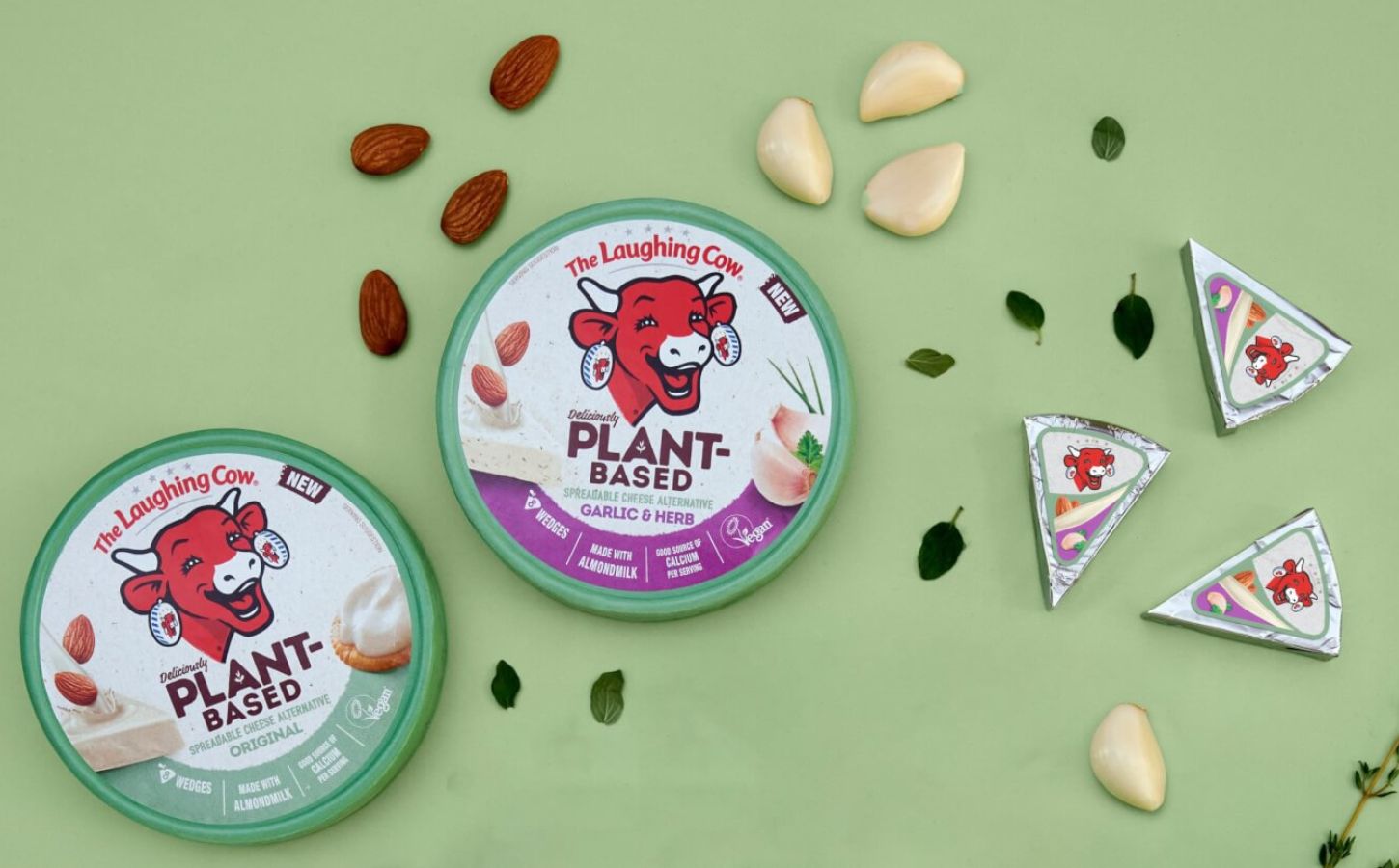Artistic photo of vegan soft cheese from the new Laughing Cow vegan cheese range