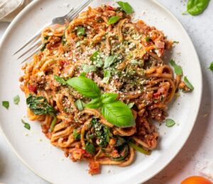 A one-pot spaghetti and lentil ragu recipe
