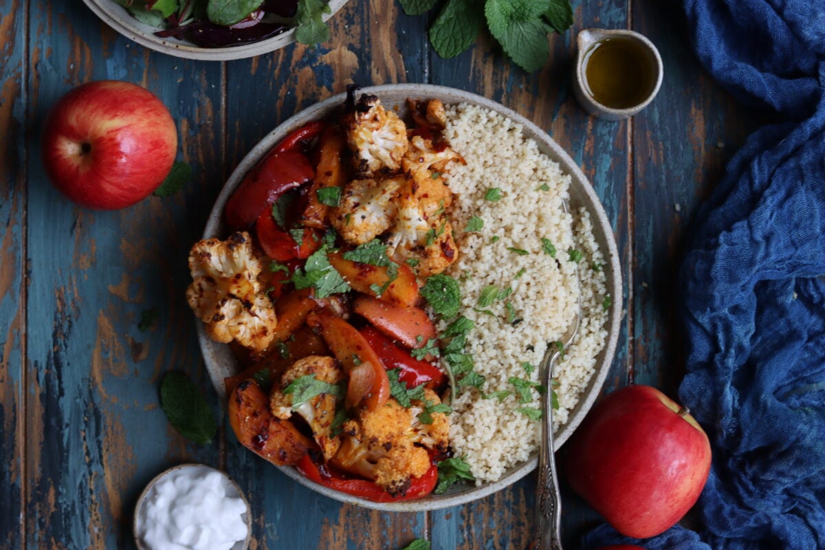 Roasted cauliflower and apple with cous cous