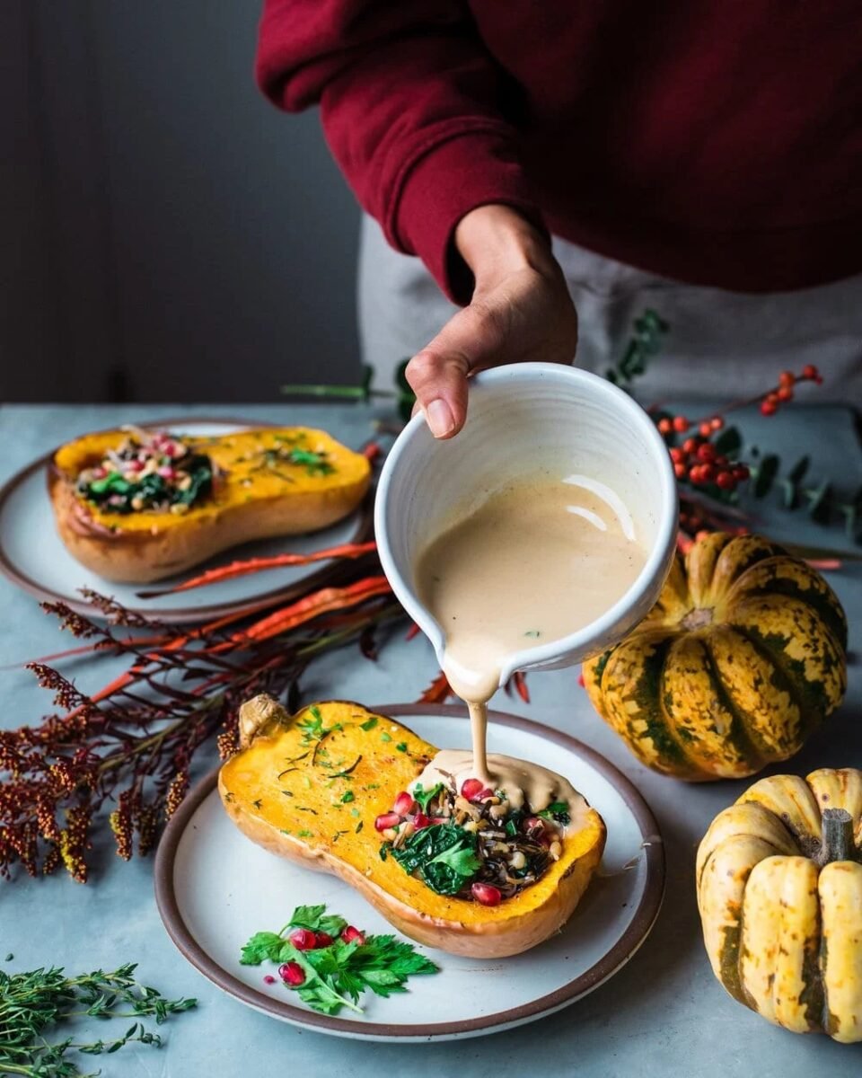 A vegan stuffed squash with wild rice recipe