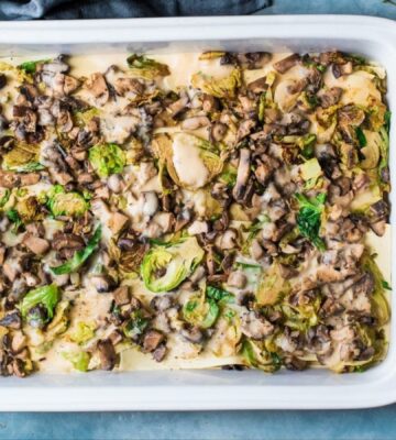 A vegan mushroom and Brussel's sprouts lasagne