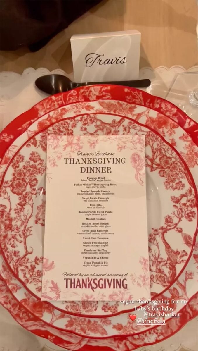 A vegan Thanksgiving menu from Kourtney Kardashian and Travis Barker