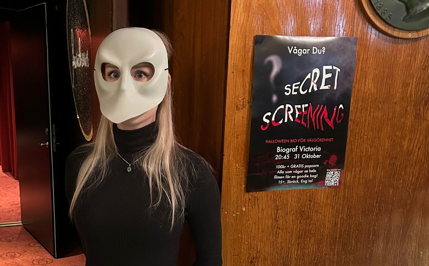 An animal activist wearing a mask at a secret screening of Dominion