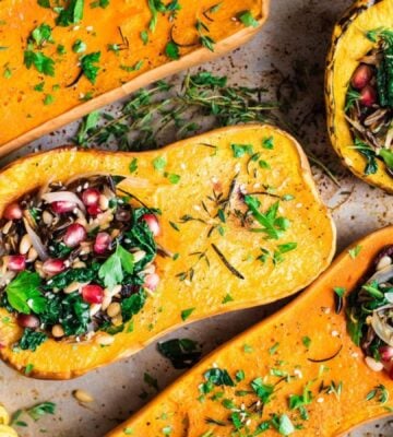 A vegan stuffed squash with wild rice recipe