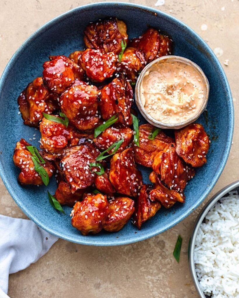 Spicy vegan cauliflower wings made with  Gochujang