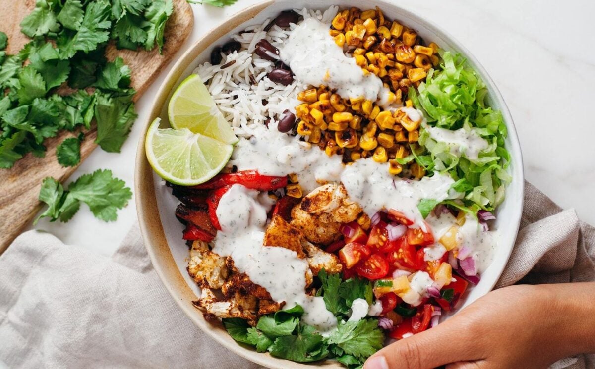 A vegan cauliflower taco bowl