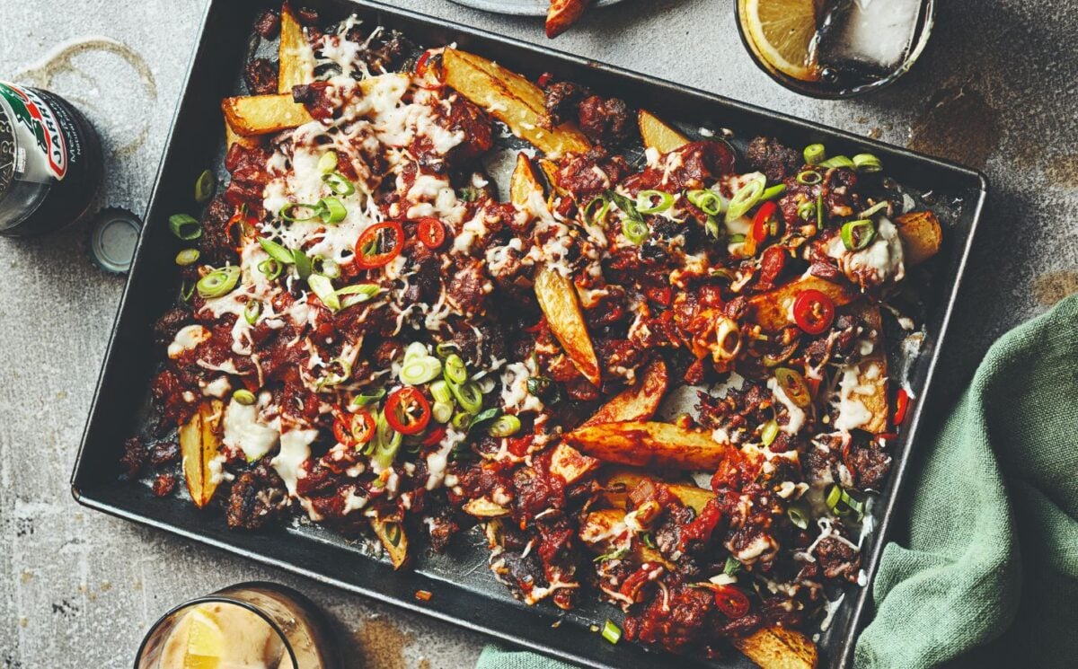 A tray of vegan dirty fries
