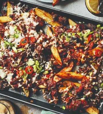 A tray of vegan dirty fries