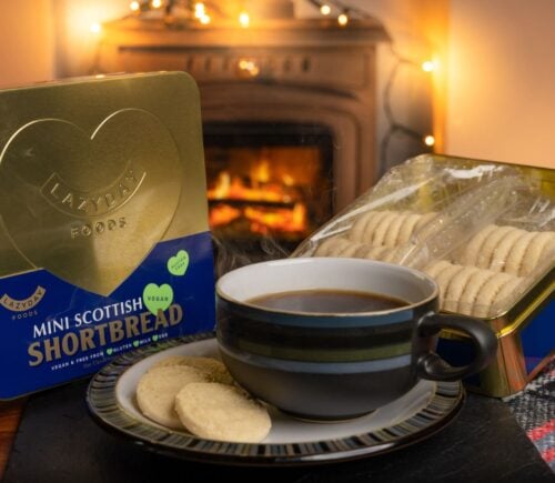 A vegan shortbread tin from Lazy Day Foods