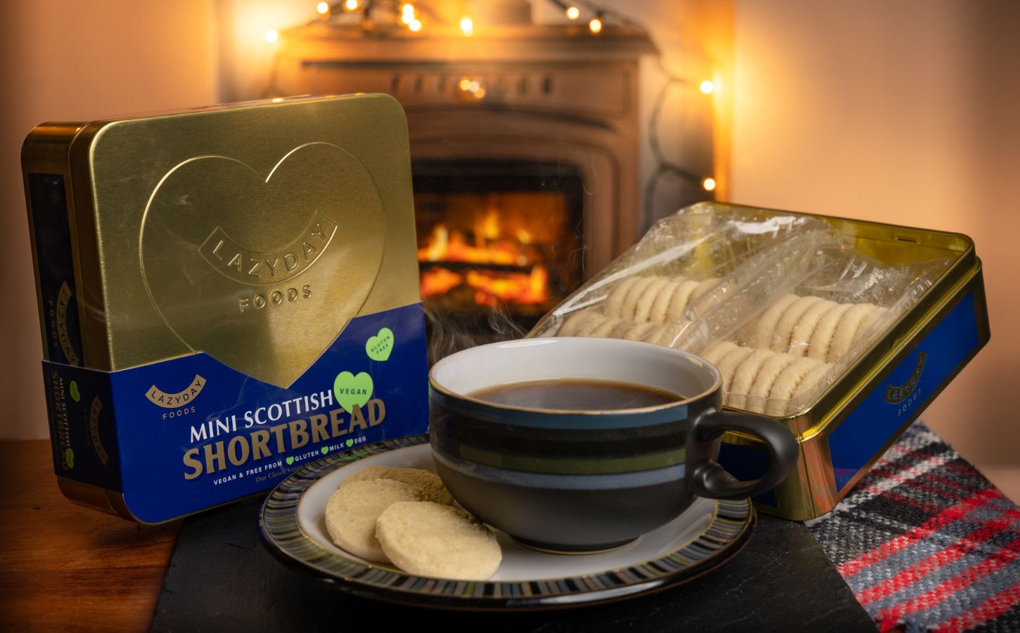 A vegan shortbread tin from Lazy Day Foods