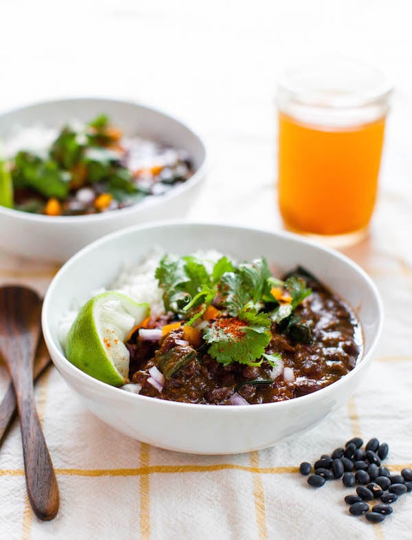 A coconut black bean stew made to a plant-based recipe